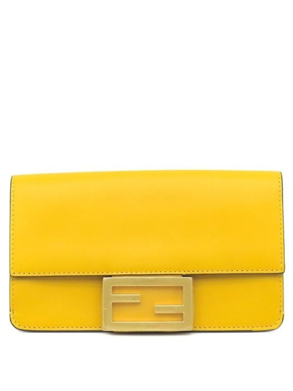 Fendi Flat Baguette Mini Leather Yellow Gold Shoulder Clutch